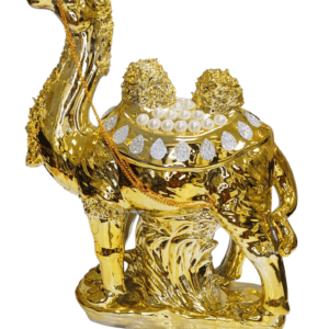 "Statua di Cammello Elegante - Decorazione in Argento e Oro per un Tocco di Lusso"