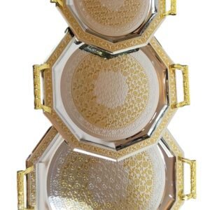 Set 3 Vassoi in Acciaio Inox Oro e Argento – 48/40/33 cm"