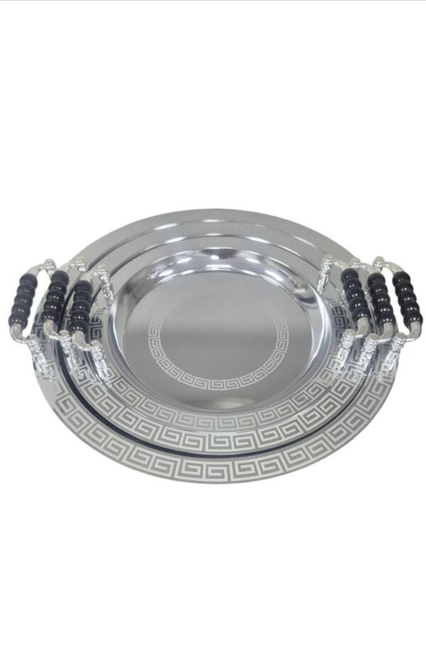 Set 3 Vassoi in Acciaio Inox Oro e Argento – 40/34/28 cm” - immagine 3