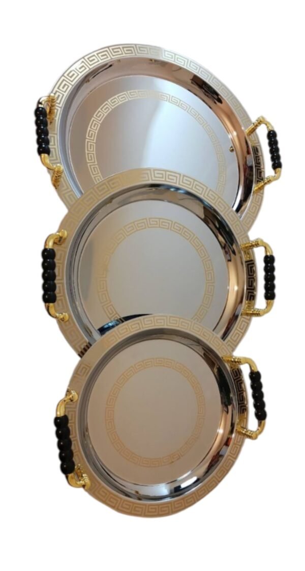 Set 3 Vassoi in Acciaio Inox Oro e Argento – 40/34/28 cm” - immagine 2