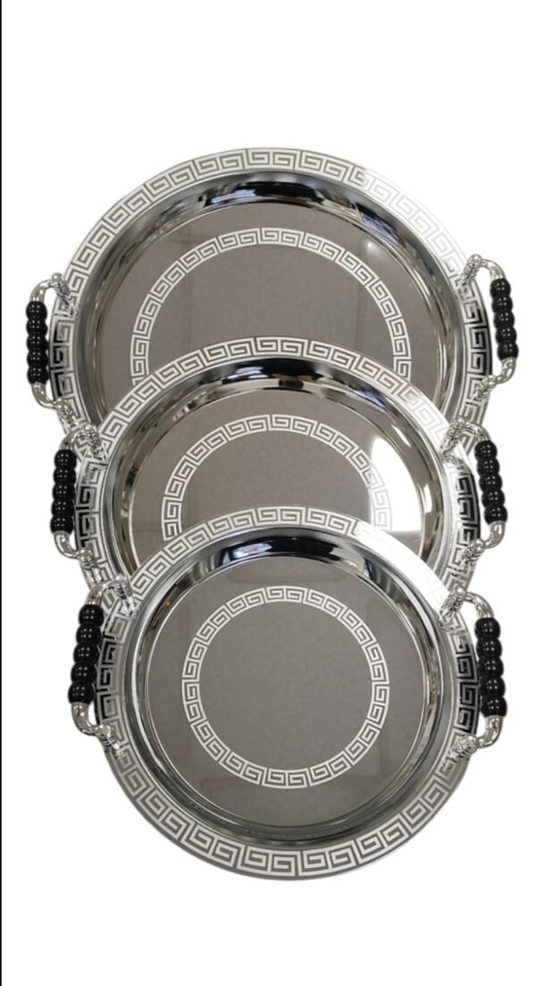 Set 3 Vassoi in Acciaio Inox Oro e Argento – 40/34/28 cm” - immagine 4