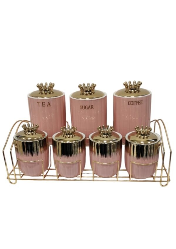 Set di Barattoli per Spezie in Ceramica Rosa e Oro – Eleganza e Funzionalità per la tua Cucina