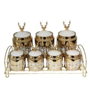 Set di Barattoli per Spezie in Ceramica con Dettagli Dorati