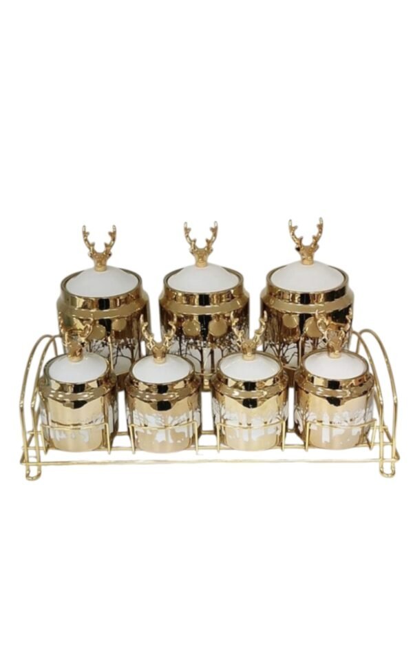 Set di Barattoli per Spezie in Ceramica con Dettagli Dorati