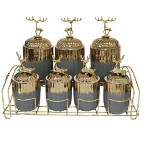 Set di Barattoli per Spezie in Ceramica con Dettagli Dorati