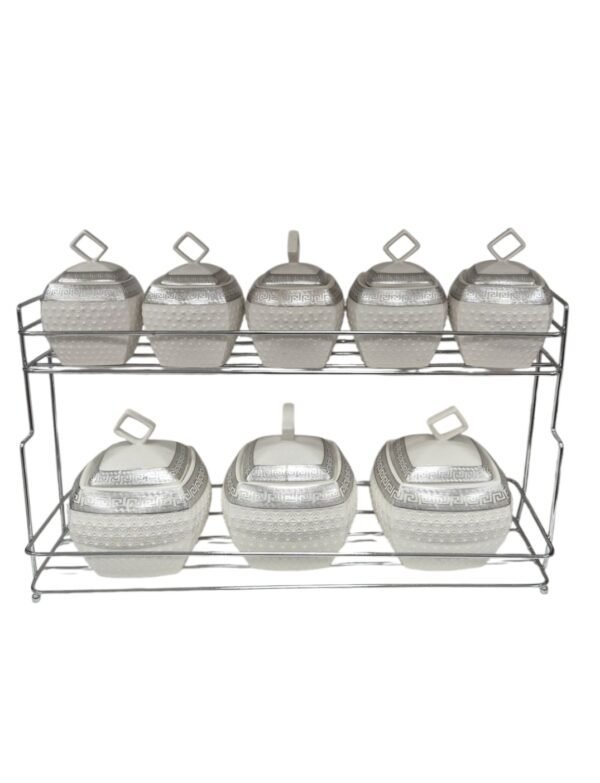 Set di Barattoli per Spezie in Ceramica con Dettagli argento