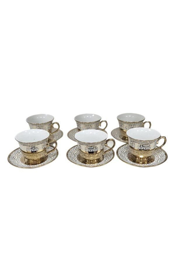 Set di tazze e piattini da caffè e cappuccino di lusso - elegante design dorato - immagine 2