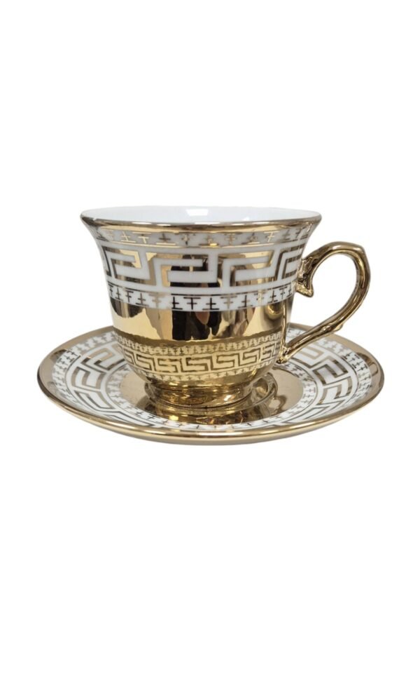 Set di tazze e piattini da caffè e cappuccino di lusso - elegante design dorato - immagine 3