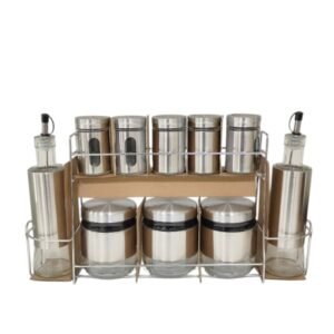 Set Barattoli con 2 Bottiglie Olio e Aceto – Organizer Elegante per la Cucina