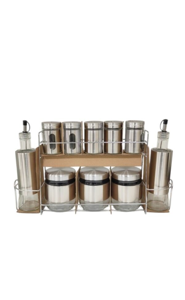 Set Barattoli con 2 Bottiglie Olio e Aceto – Organizer Elegante per la Cucina