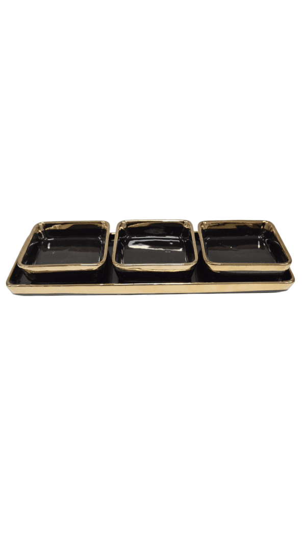 Set Elegante da 4 Pezzi: 3 Ciotole in Ceramica con Piatto - immagine 2