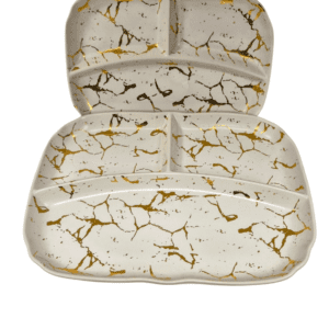 "Set di Piatti in Ceramica Eleganti con Dettagli Dorati – 2 Pezzi"