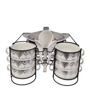 Set Zuppa in Ceramica con Supporto – 16 Pezzi dal Design Elegante