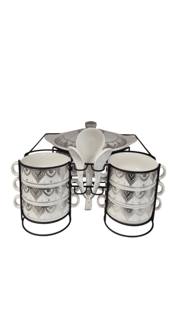 Set Zuppa in Ceramica con Supporto – 16 Pezzi dal Design Elegante