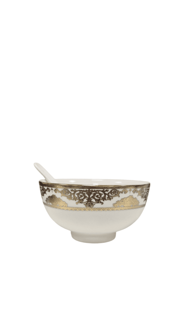 Un elegante set da zuppa composto da 15 pezzi, 6 cucchiai, 6 ciotole, 1 ciotola con relativo coperchio e 1 cucchiaio grande da zuppa. - immagine 3