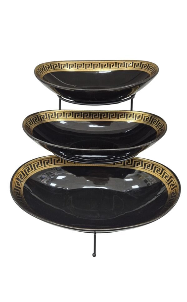 Set di Piatti da Portata di Lusso – Eleganza in Nero e Oro per Dolci e Frutta