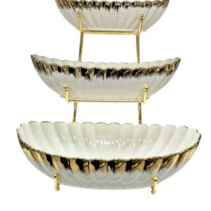 Set di Piatti da Portata di Lusso – Eleganza in bianco e Oro per Dolci e Frutta