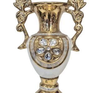 Vaso Decorativo Classico in Ceramica Bianco e Oro - 38 cm/24 cm
